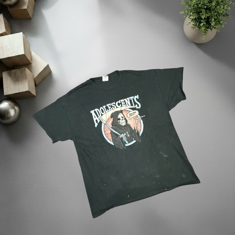 Adolescents Band T Shirt‎ XL Black Grim Reaper Punk Rock Y2K Gildan Ultra Cotton